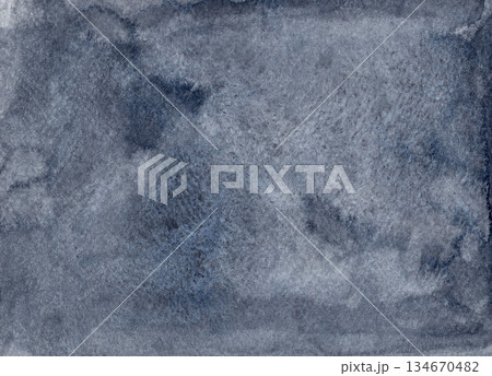 Slate gray watercolor textured background with charcoal blue tone. Hand drawn abstract paint wash with soft granulation and paper feel. Suitable for business card template or creative poster design. 134670482