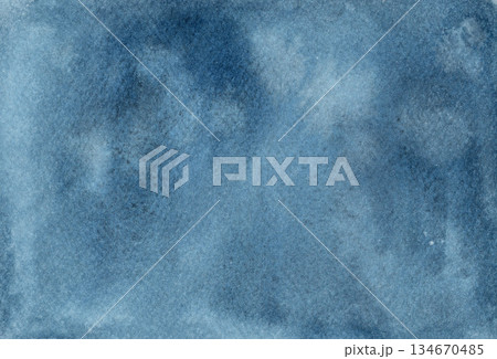 Denim blue watercolor textured background with muted navy tone. Hand drawn abstract paint wash with soft granulation and paper feel. Suitable for business card template or creative poster design. 134670485