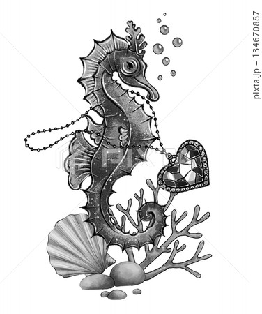 Black and white seahorse heart composition Black and white seahorse heart composition 134670887