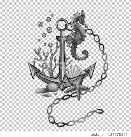 Black and white anchor marine composition 134670895