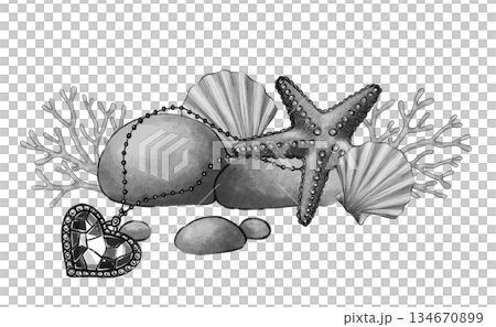 Black and white marine still life with heart 134670899