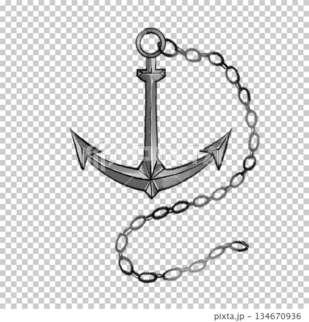 Black and white anchor with chain 134670936