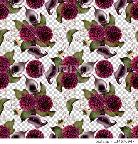 Watercolor dahlias and calla seamless pattern Watercolor dahlias and calla seamless pattern 134670947