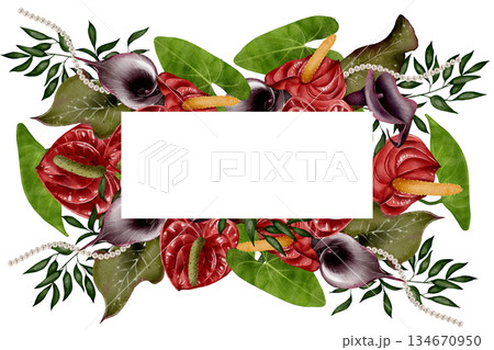 ropical anthurium and calla lily floral frame illustration 134670950