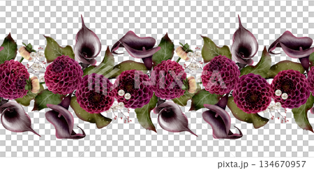 Watercolor dahlia and calla border Watercolor dahlia and calla border 134670957