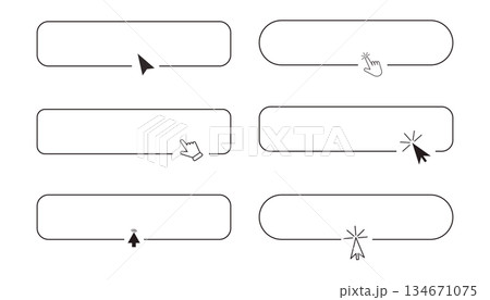 Register now line frame border with arrow, mouse pointer, Button click here, action for web, simple ui ux design element. Press, search box. 134671075
