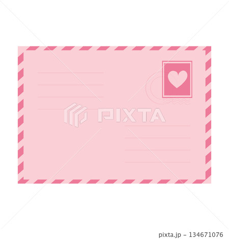 Envelope Love letters with hearts, cute pink romantic mail with stamp, airmail, postcard. Wedding and Valentine Day Decoration design elements. 134671076