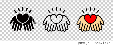 手のひらの上のハートアイコン,チャリティーや寄付、献血、臓器提供などのイメージ 134671357