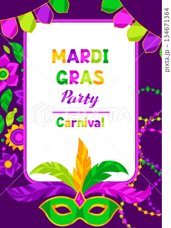 Mardi Gras party background. Carnival illustration for traditional holiday or festival. 134671364