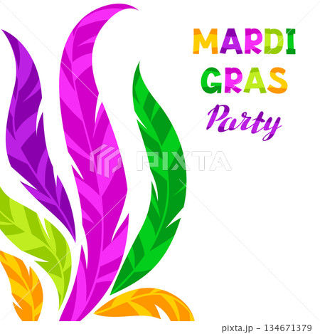 Mardi Gras party background with feathers. Carnival illustration for traditional holiday or festival. Mardi Gras party background with feathers. Carnival illustration for traditional holiday or festival. 134671379