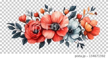 watercolor bouquet of roses and wildflowers isolated on white watercolor bouquet of roses and wildflowers isolated on white 134671392