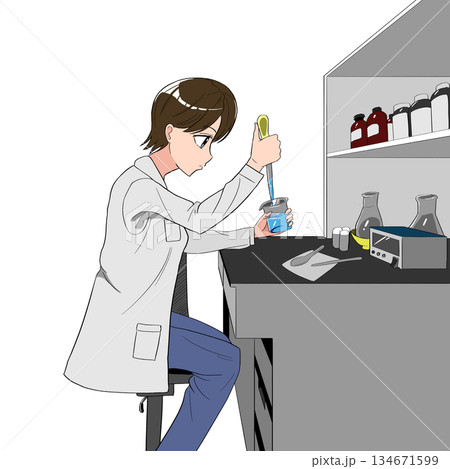 実験している女性を横から見たイラスト 134671599