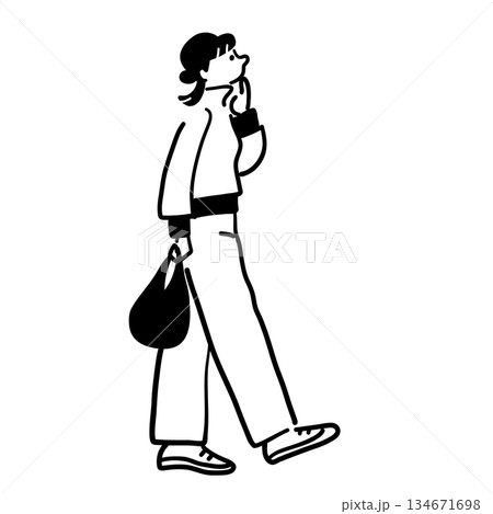 上を見上げる女性　線画　ベクター 134671698