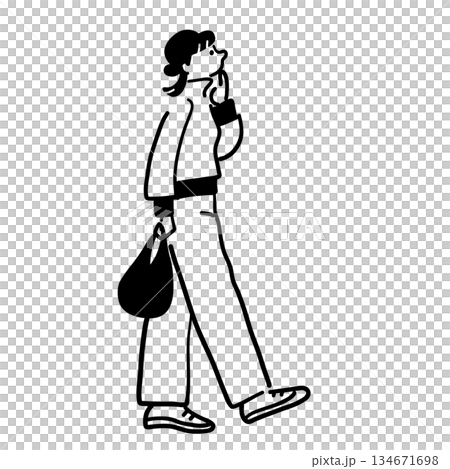 上を見上げる女性　線画　ベクター 134671698