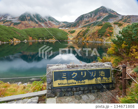 秋の観光名所立山黒部アルペンルートの室堂山頂のみくりが池の風景 秋の観光名所立山黒部アルペンルートの室堂山頂のみくりが池の風景 134671808