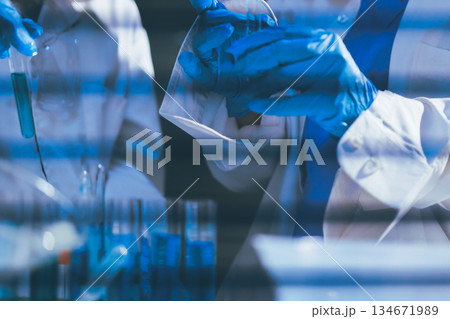 Researchers working in the clinical laboratory 134671989