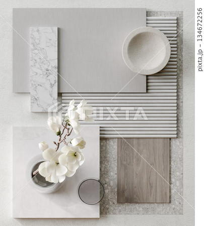 Cloud dancer - color of the year - moodboard sample with flowers 134672256