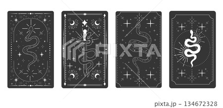 Tarot card frame spiritual esoteric reverse border magic sacred cover card. Mystic elements moon, sun, magic moth, snake fantasy sign. Tarot card frame spiritual esoteric reverse border magic sacred cover card. Mystic elements moon, sun, magic moth, snake fantasy sign. 134672328
