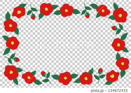 Camellia hand drawn illustration vector frame 134672435