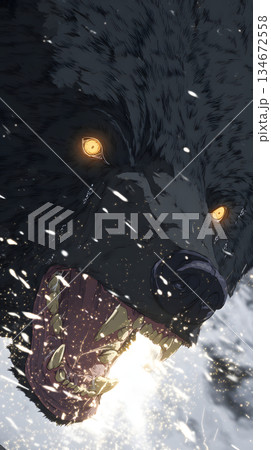 闇の中に浮かぶ熊の表情を思わせる抽象ビジュアル。恐怖と感情の象徴表現のイラスト素材 [134672558] - PIXTA