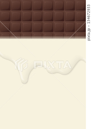 Chocolate bar square shape with blank space cream color and milk dropping background graphic illustration. 134672933