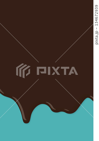 Melted chocolate pouring on turquoise vertical background graphic illustration have blank space. Melted chocolate pouring on turquoise vertical background graphic illustration have blank space. 134672939