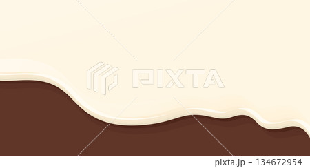 Melted white chocolate pouring on chocolate cake mousse background graphic illustration have blank space. 134672954