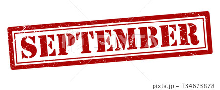 Red September rubber stamp illustration in grunge style isolated on transparent background, vintage rectangular ink seal with distressed texture for calendar design, schedule concept, planner Red September rubber stamp illustration in grunge style isolated on transparent background, vintage rectangular ink seal with distressed texture for calendar design, schedule concept, planner 134673878