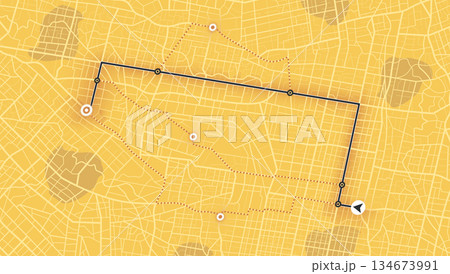 Concept of shortest path to the goal. Abstract navigation plan on city map. Map with intended goal and several paths to destiny. Vector illustration Concept of shortest path to the goal. Abstract navigation plan on city map. Map with intended goal and several paths to destiny. Vector illustration 134673991
