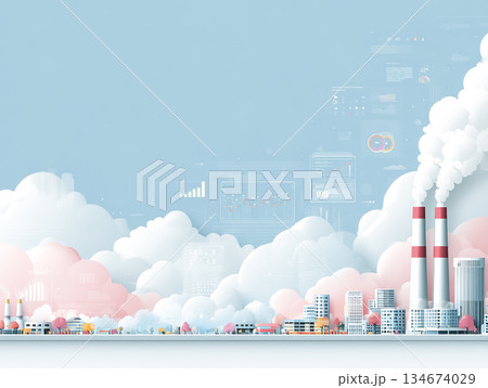 AIによる火力発電所のエネルギー管理と効率化の概念イラスト 134674029