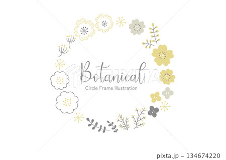 北欧風シンプルな花のリースフレームイラスト ベクター 134674220