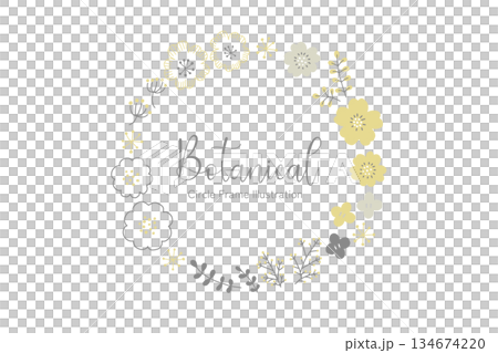 北欧風シンプルな花のリースフレームイラスト ベクター 134674220