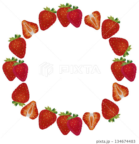 【イチゴのフレーム】手刺繍イラスト素材 134674483