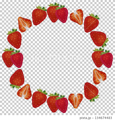 【イチゴのフレーム】手刺繍イラスト素材 134674483