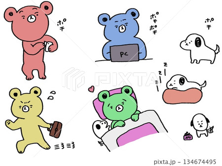 クマ本さんとポチのイラストセット 134674495