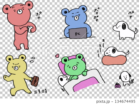 クマ本さんとポチのイラストセット 134674495