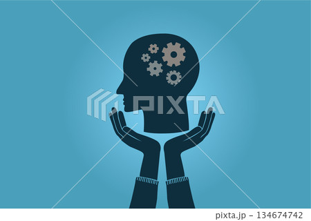 Hands Holding Human Head illustration. Hands Holding Human Head illustration. 134674742