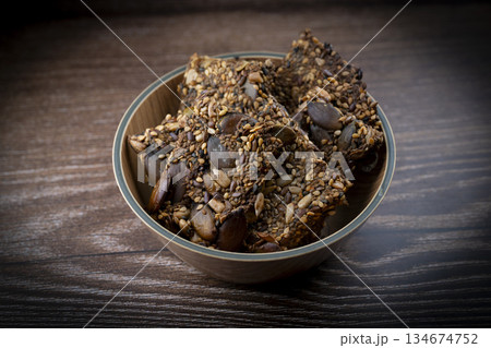 Healthy Pumpkin Seeds Cookies Crackers Isolated, Healthy Cereal Crackers, Homemade Pumpkin Seed Healthy Pumpkin Seeds Cookies Crackers Isolated, Healthy Cereal Crackers, Homemade Pumpkin Seed 134674752