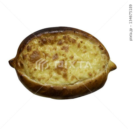 Georgian Khachapuri Bread with Cheese Filling for Premium Baked Food Object and Traditional Cuisine Georgian Khachapuri Bread with Cheese Filling for Premium Baked Food Object and Traditional Cuisine 134675189