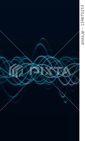 Abstract blue fiber waves forming a dynamic vertical composition. Futuristic digital illustration with glowing lines representing data flow, technology and modern visual energy. 134675253