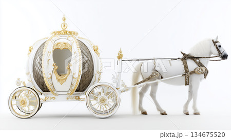 白馬と白い馬車｜優美でシンプルなファンタジー世界・年賀や祝福にも 134675520