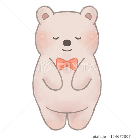 感謝・謝罪・お礼で使えるお辞儀ポーズ　かわいいくまのイラスト素材 134675807