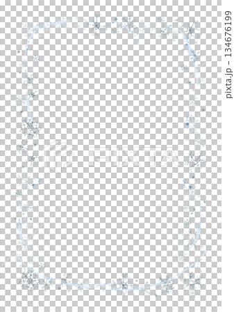 Cute winter snowflakes frame. Falling snow flakes. Watercolor hand drawn illustration isolated on white background for baby nursery kids design holiday print Christmas card invitation template label 134676199