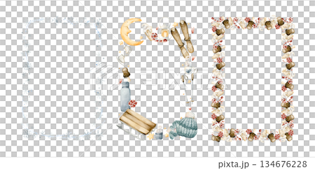 Cute Winter Funs Frames with candy sweets snowflakes. Watercolor hand drawn illustration isolated on white background for kids design Christmas Valentine card baby template nursery holiday print label 134676228