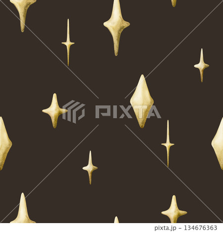 Cute golden sparkle twinkles seamless pattern on dark background. Watercolor hand drawn isolated illustration for baby nursery textile kids fabric Muslim holiday Ramadan design print Eid Mubarak Cute golden sparkle twinkles seamless pattern on dark background. Watercolor hand drawn isolated illustration for baby nursery textile kids fabric Muslim holiday Ramadan design print Eid Mubarak 134676363