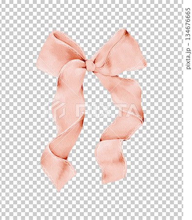 Watercolor pink ribbon bow isolated clipart. Hand painted illustration. Decorative element for gift wrapping, invitations, greeting cards, feminine branding, packaging and romantic design projects. 134676665