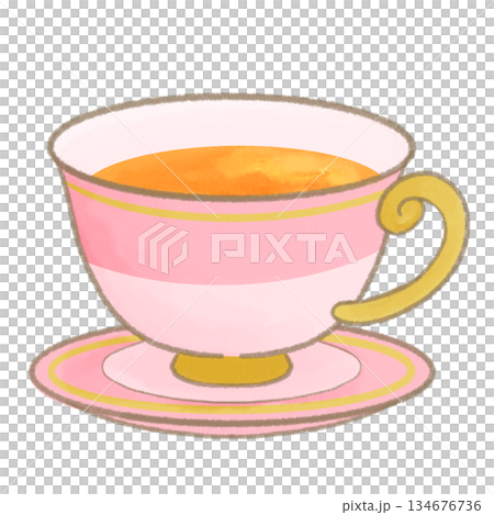 Illustration of tea in a pink teacup Illustration of tea in a pink teacup 134676736