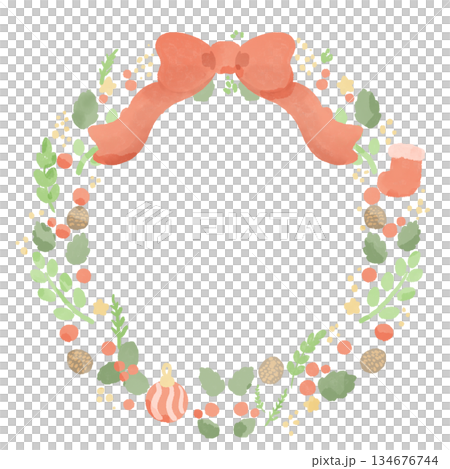 簡單可愛的水彩聖誕花環 134676744