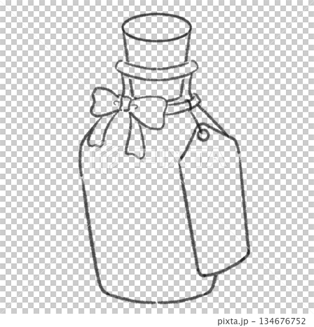 Illustration of a small bottle with a ribbon and tag 134676752