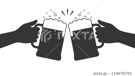 ビールジョッキの乾杯シルエットアイコン ビールジョッキの乾杯シルエットアイコン 134676793